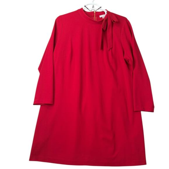 Calvin Klein Red Bow Neck Long Sleeve A Line Dress Size 20W Zip Back Holiday - Picture 4 of 9